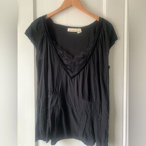 DKNY Black V-neck Top with Lace Trim